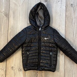 Nike Black Hooded Quilted Puffer Jacket Kids Size 7 Like New